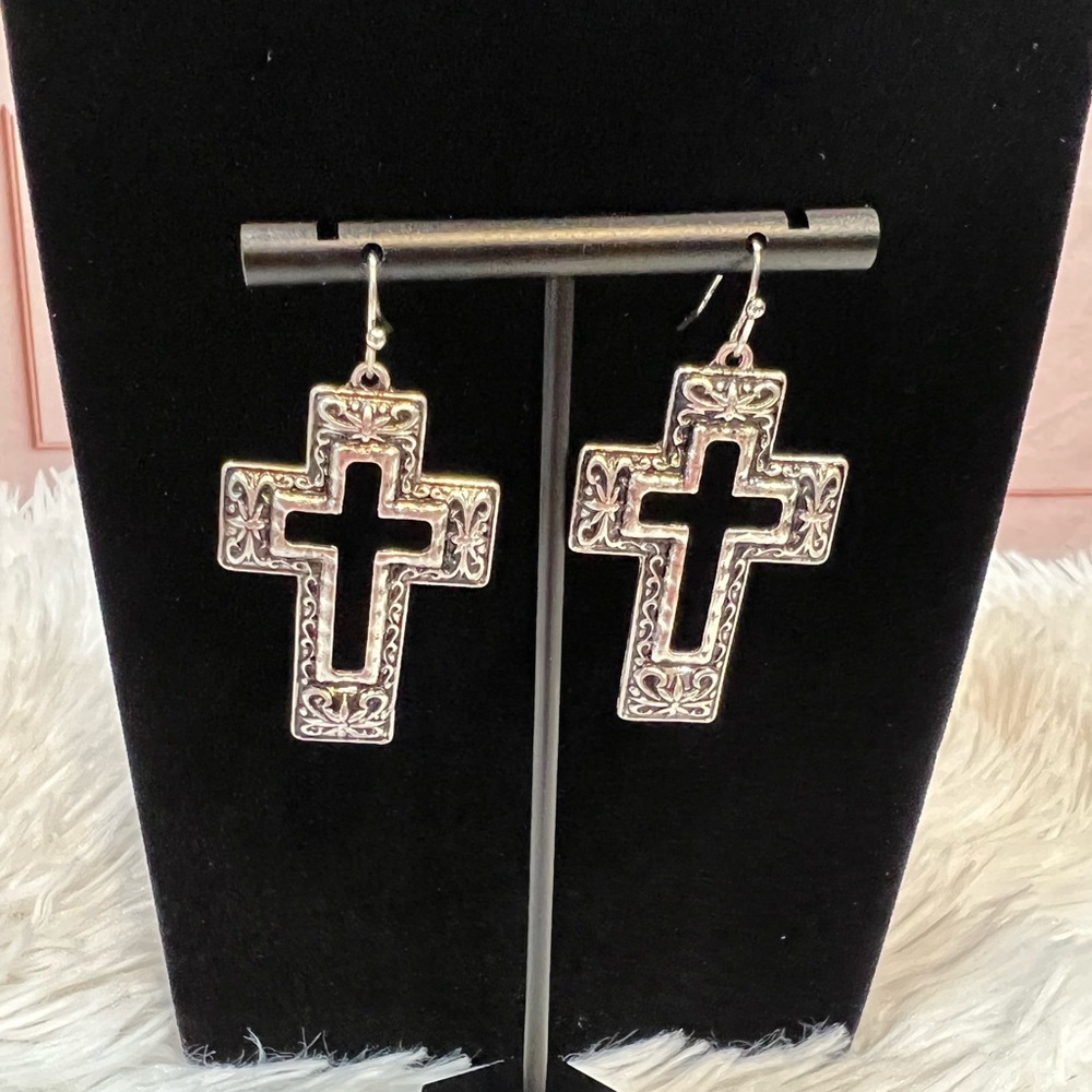 Women’s Silvertone Napoli Cross Earrings